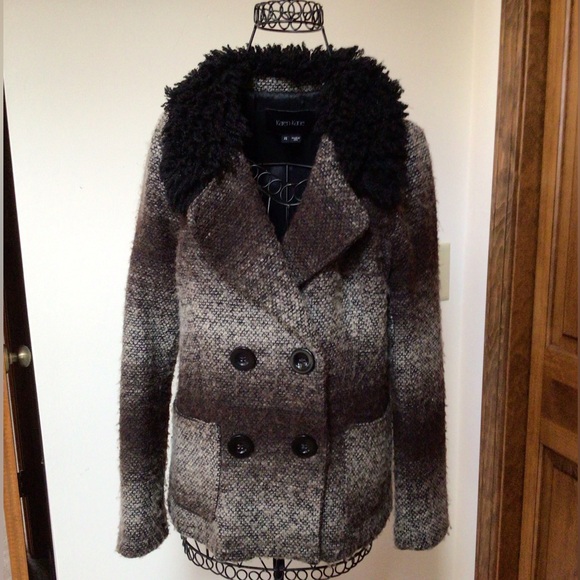 Karen Kane Jackets & Blazers - Karen Kane Wool Poly Blend Jacket Brown w Black Fringe Collar & Pockets Size XS